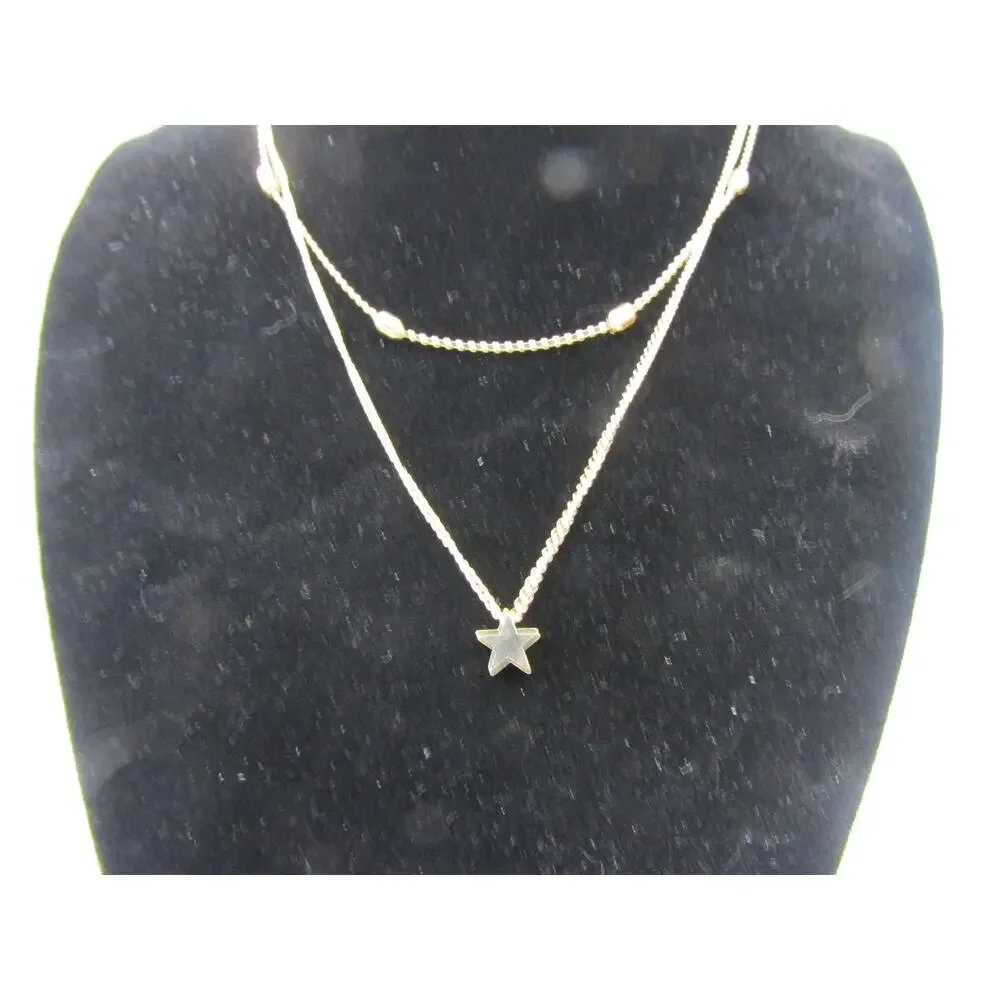 Gold Tone Star Chain 2 Tiered Necklace‎ Boho Clasp Sky Minimal